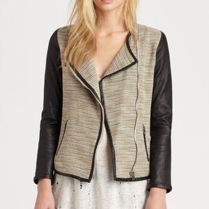 IRO lamb leather trimmed tweed jacket